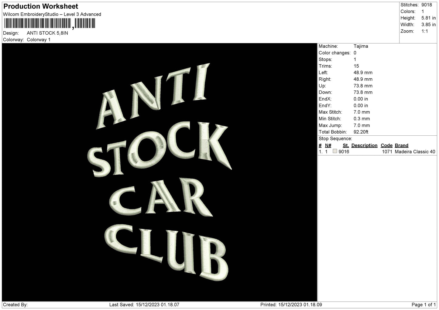 Stockcar Embroidery File 6 sizes