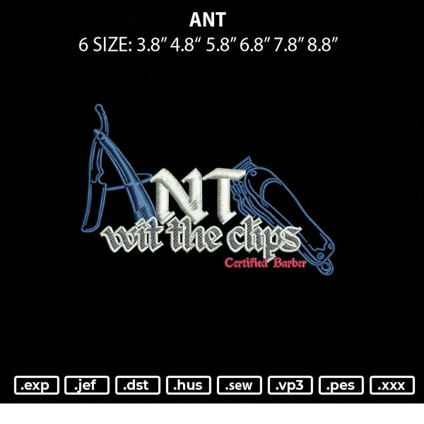 ANT Embroidery File 6 sizes