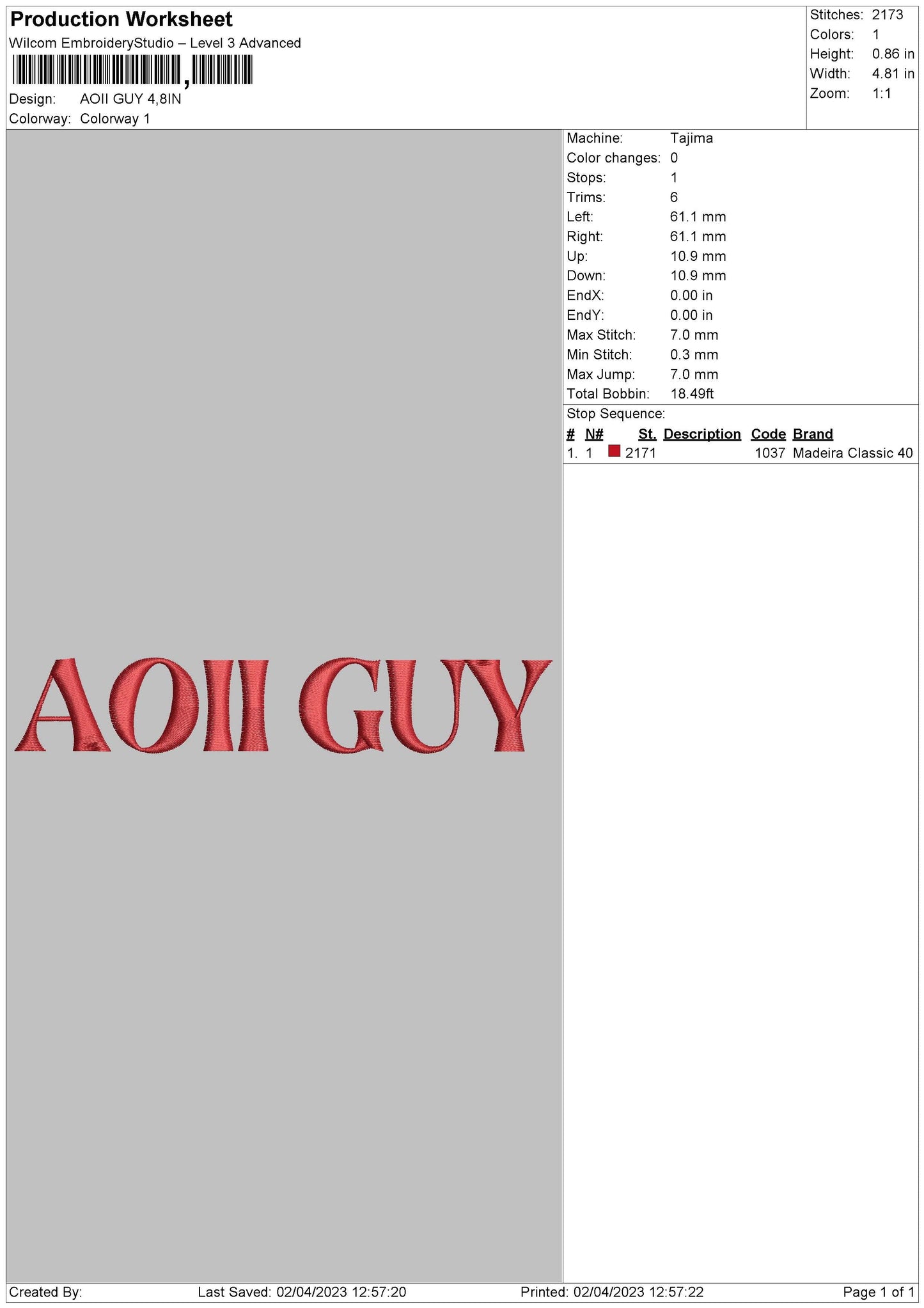 Aoii Guy Embroidery File 6 sizes