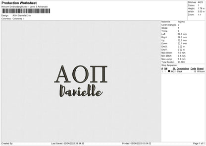 AON Danielle Embroidery File 4 size