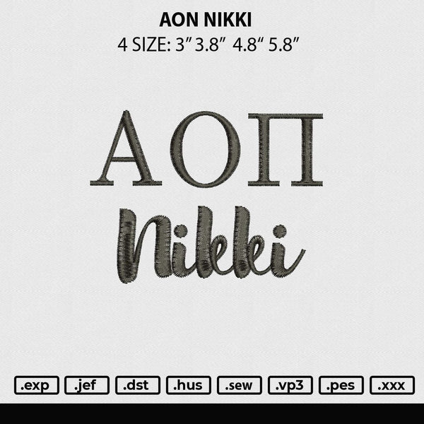 AON Nikki Embroidery File 4 size