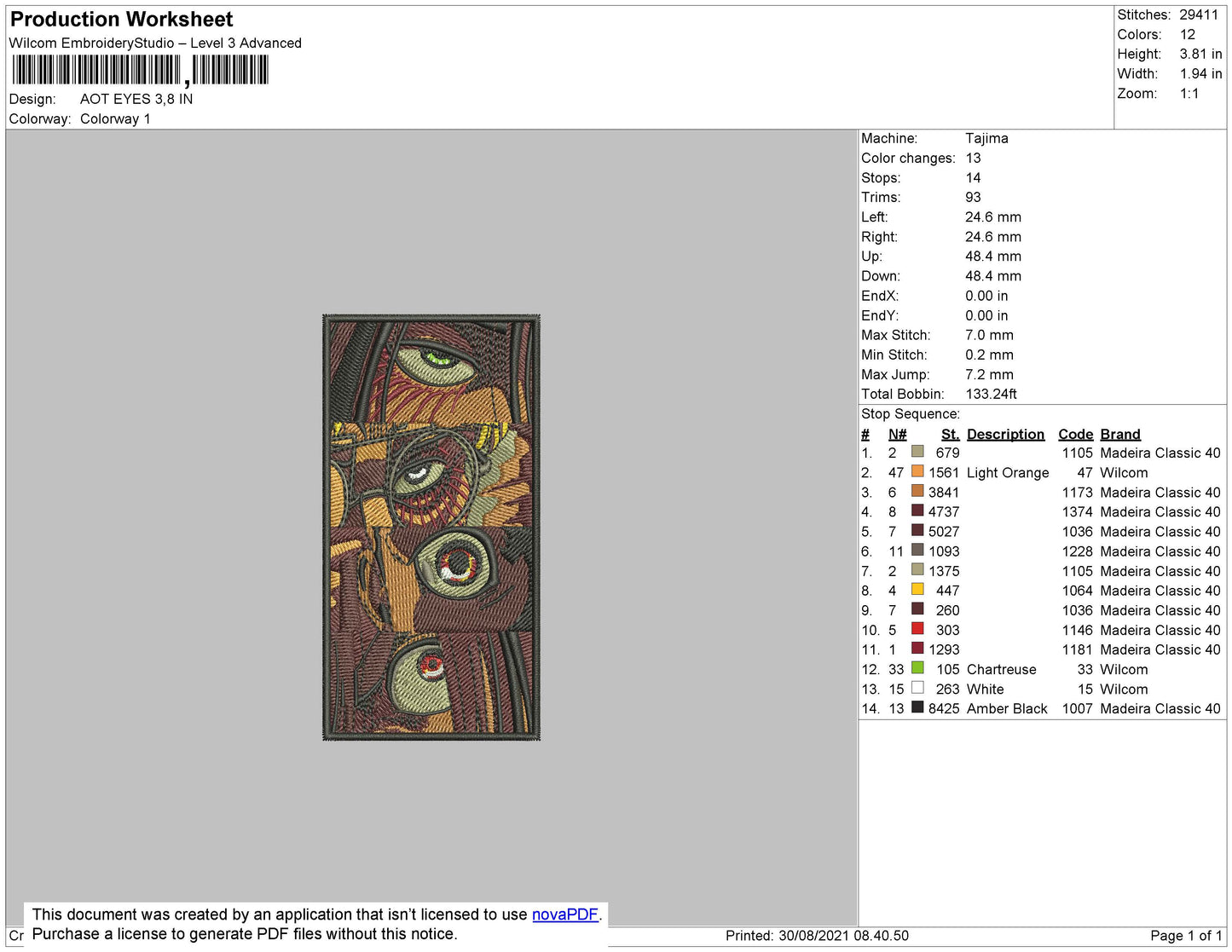 AOT Eyes Embroidery File 4 size