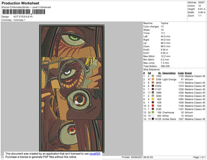 AOT Eyes Embroidery File 4 size