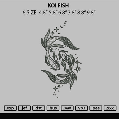 Koi Fish Embroidery File 6 sizes