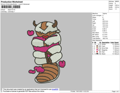 Appa Heart embroidery file