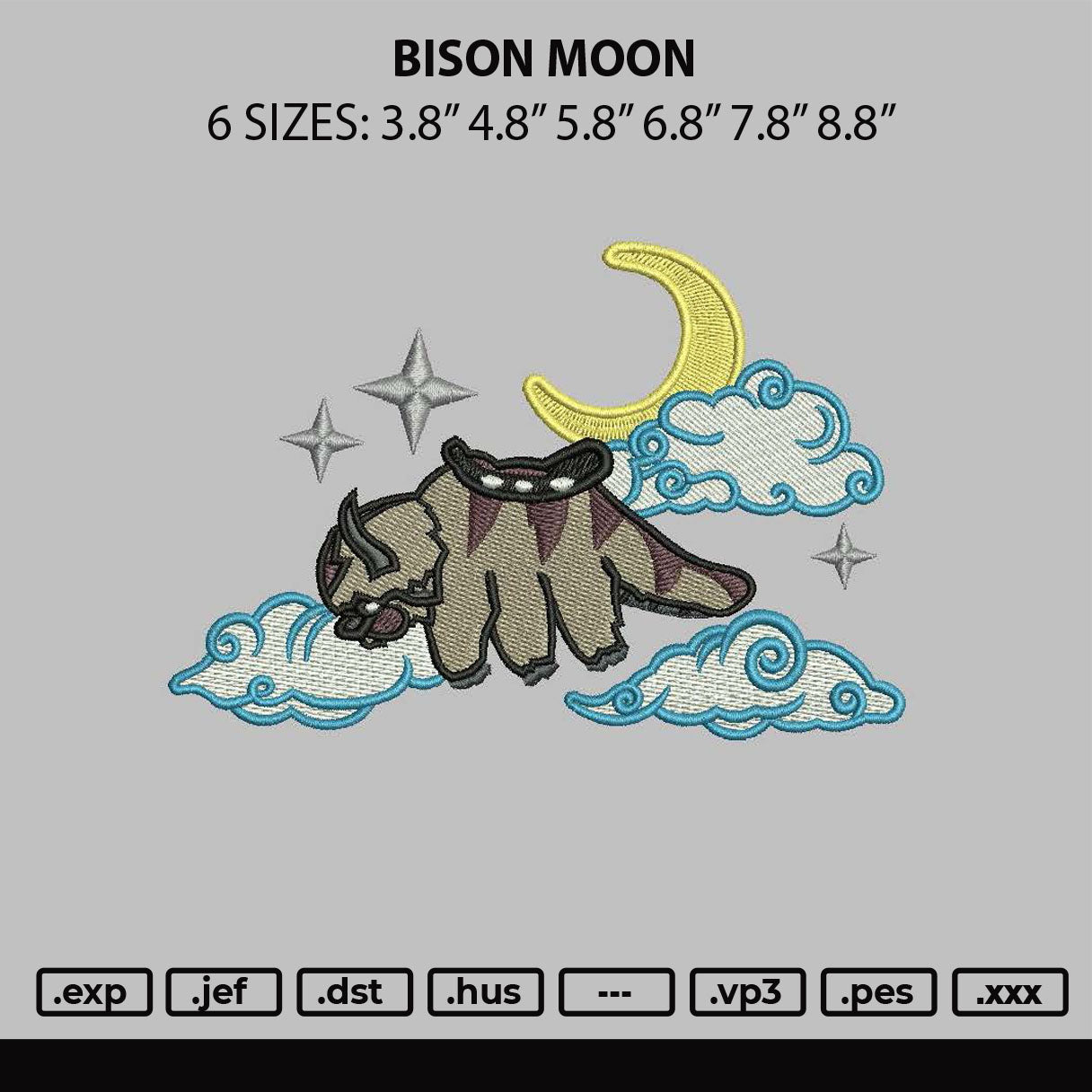 Bison Moon Embroidery File 6 sizes
