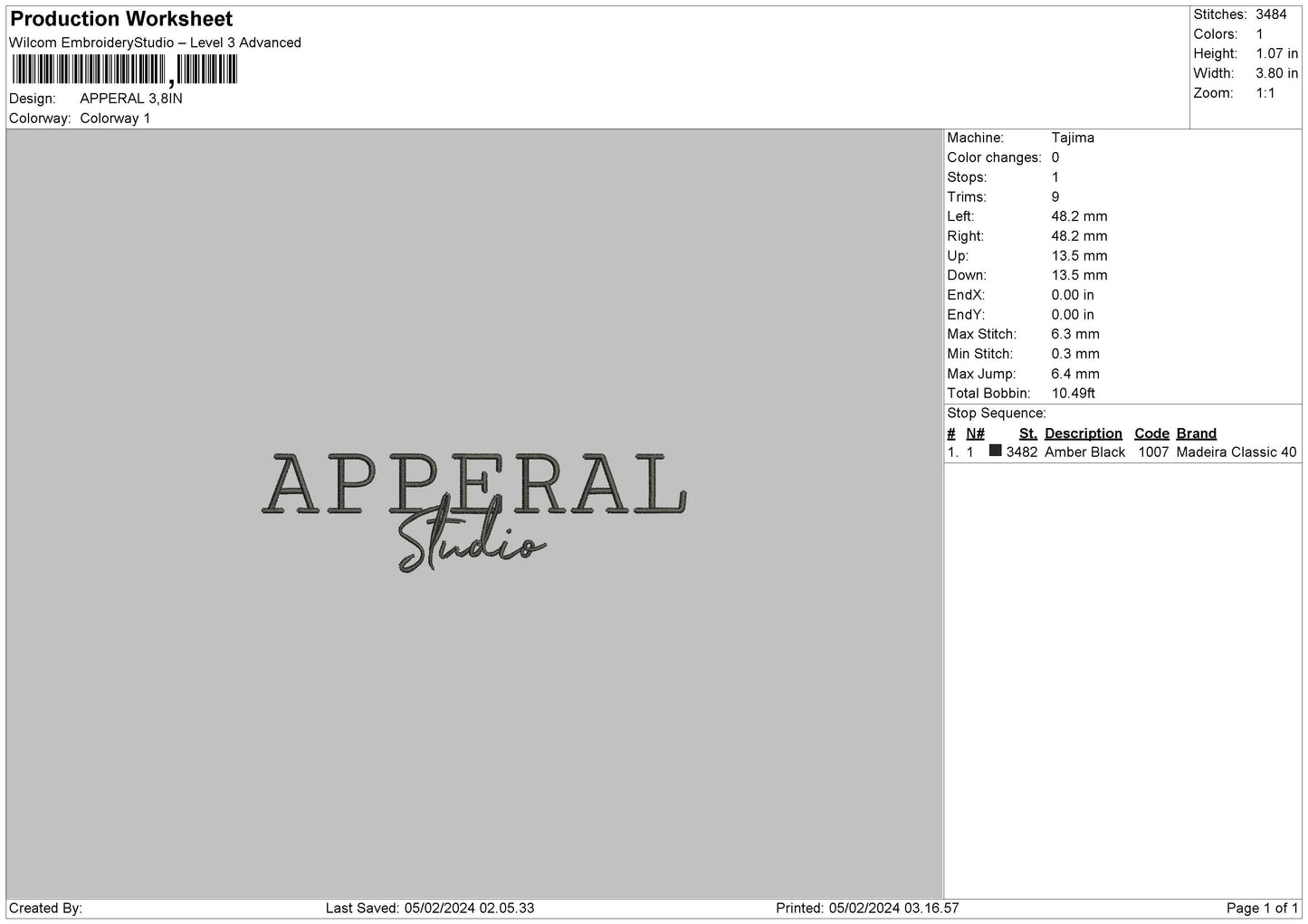 Apperaltext Embroidery File 6 sizes