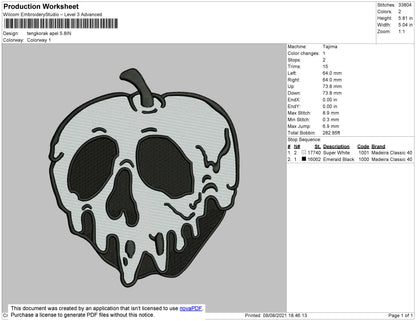 Apple Skull Embroidery File 4 size