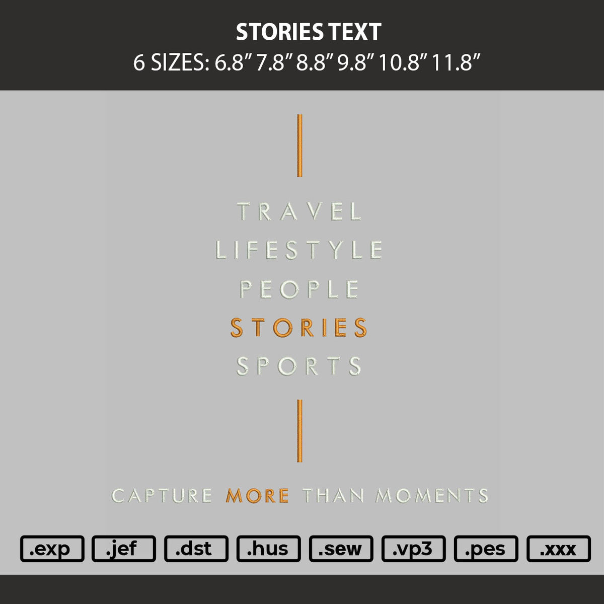 Stories Text Embroidery Machine Design File 6 sizes