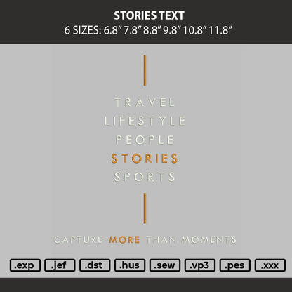 Stories Text Embroidery Machine Design File 6 sizes