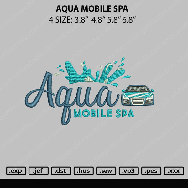 Aqua Mobile Spa Embroidery File 4 size