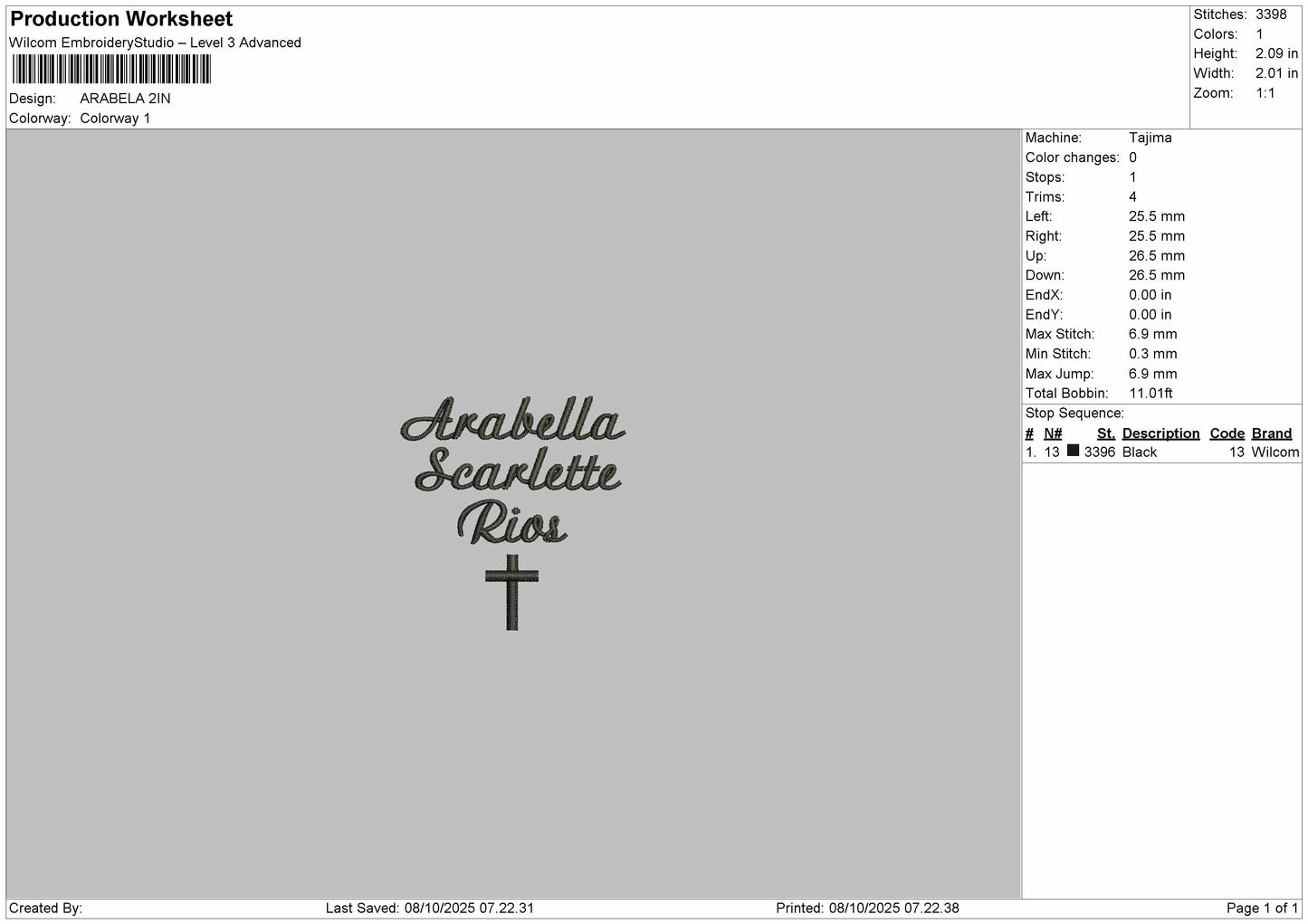 Arabelatext Embroidery File 6 sizes