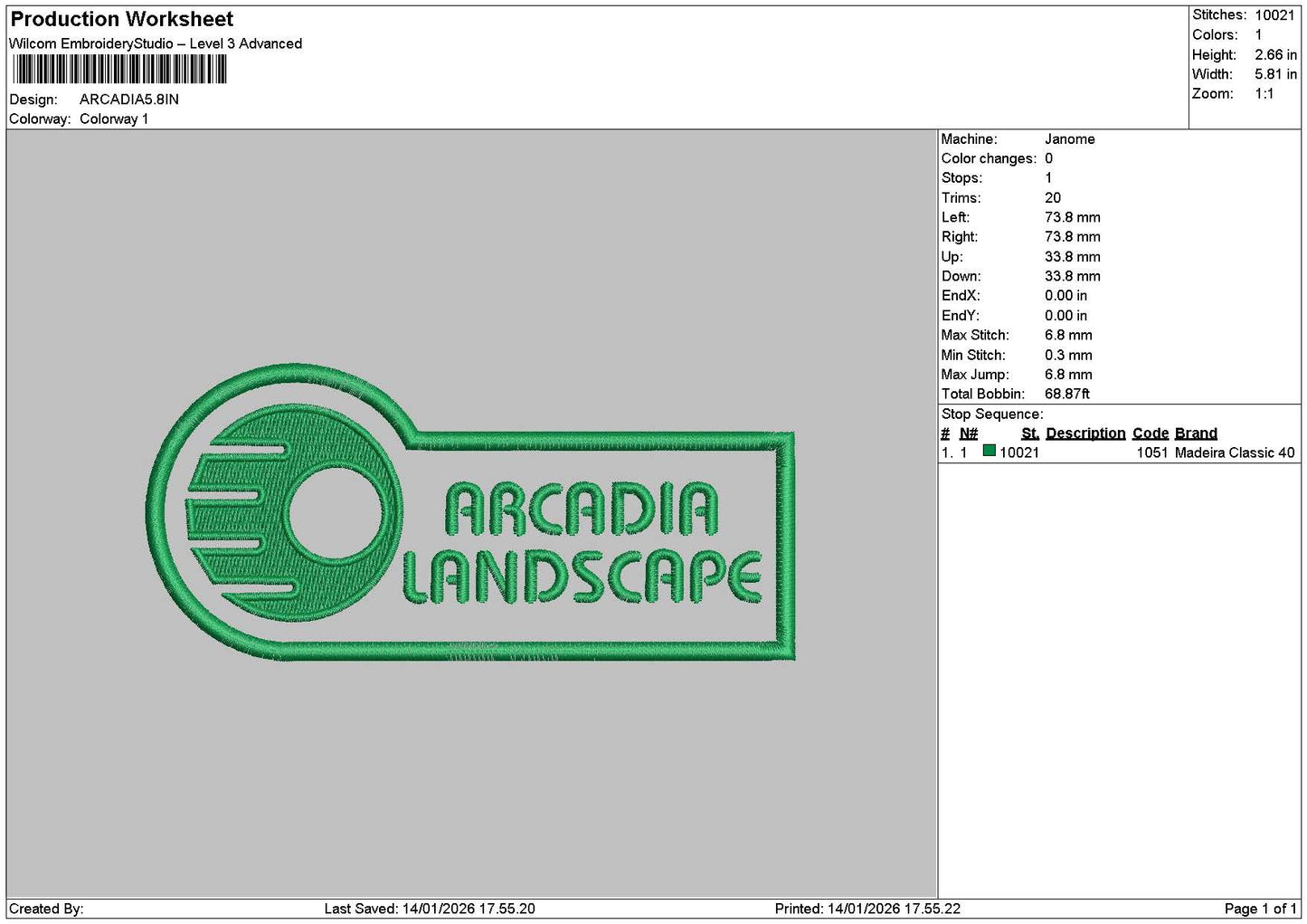Arcadiatext Embroidery File 6 sizes
