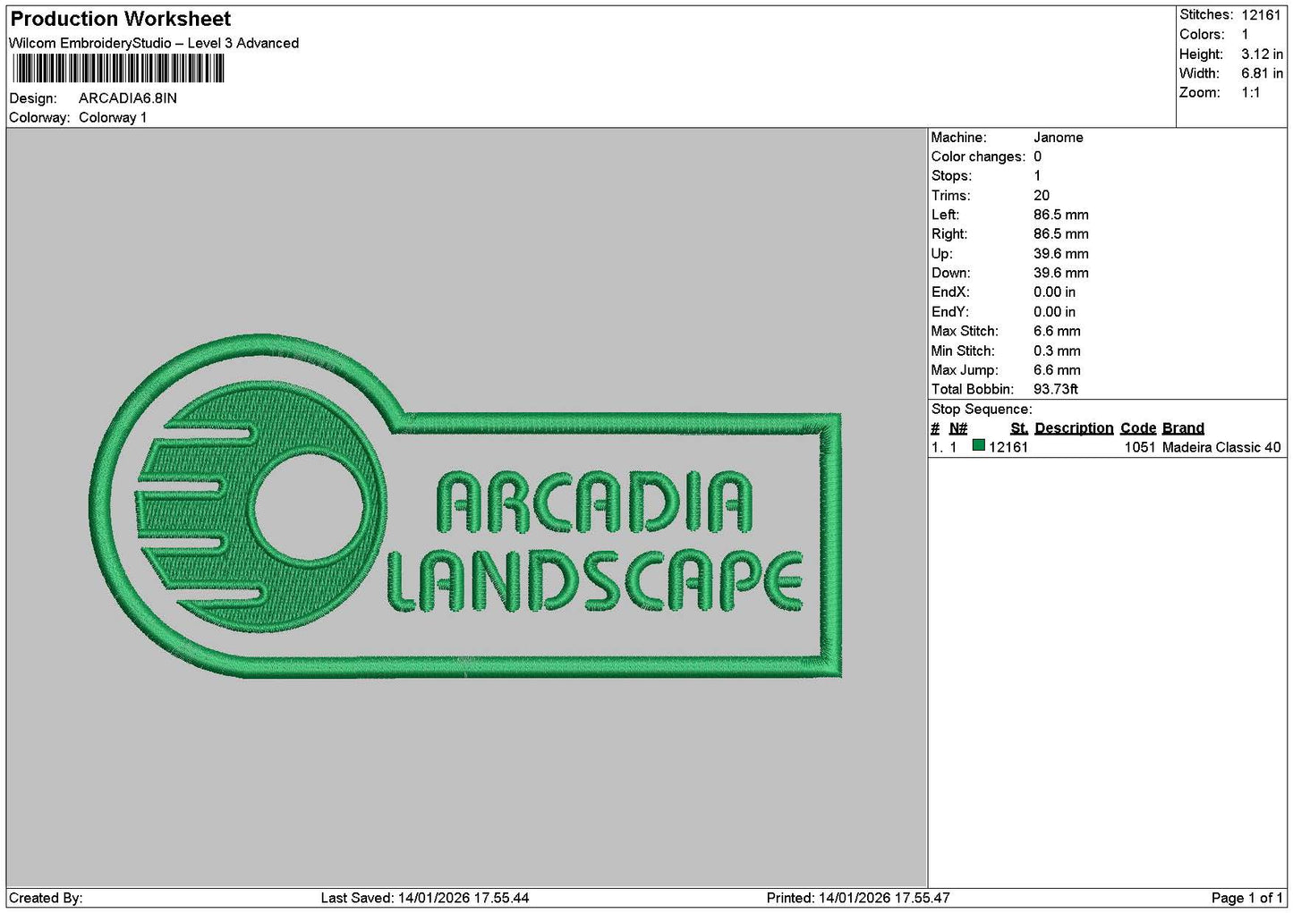 Arcadiatext Embroidery File 6 sizes