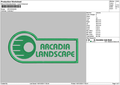 Arcadiatext Embroidery File 6 sizes