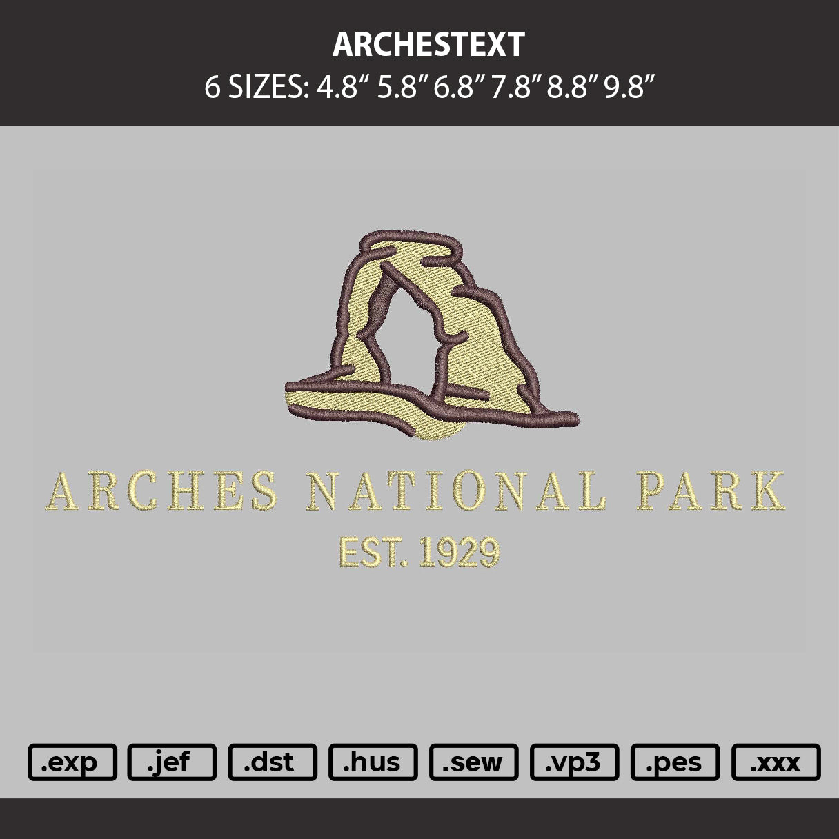 Archestext Embroidery Machine Design File 6 sizes