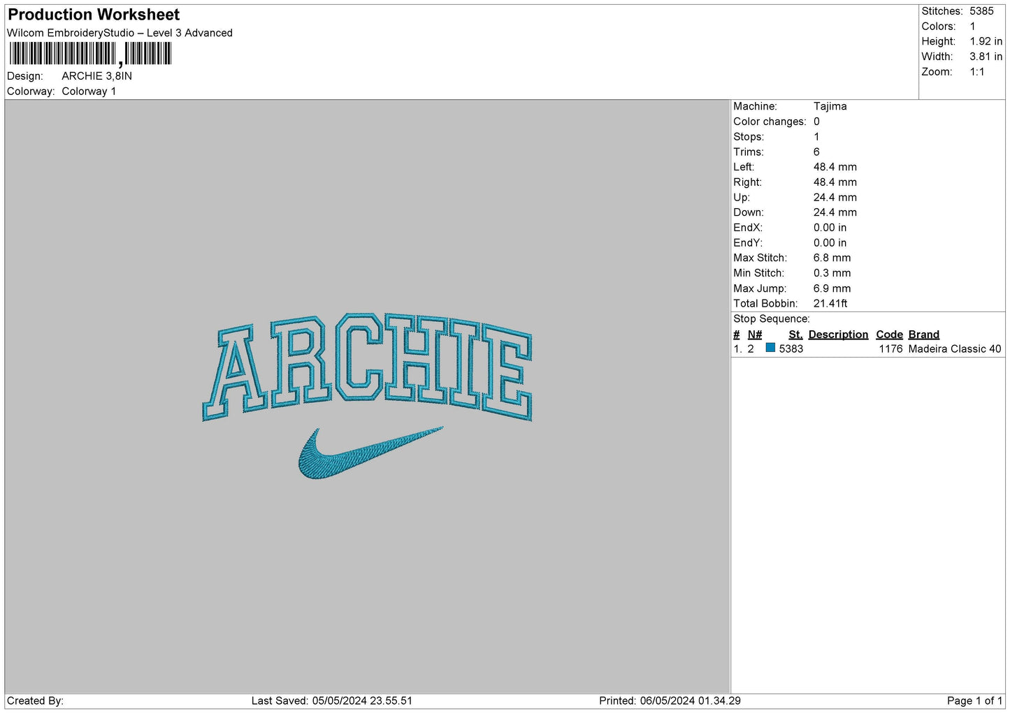 Archietext Embroidery File 6 sizes