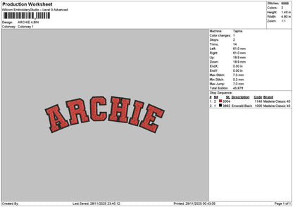 Archietext Embroidery File 6 sizes