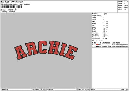 Archietext Embroidery File 6 sizes