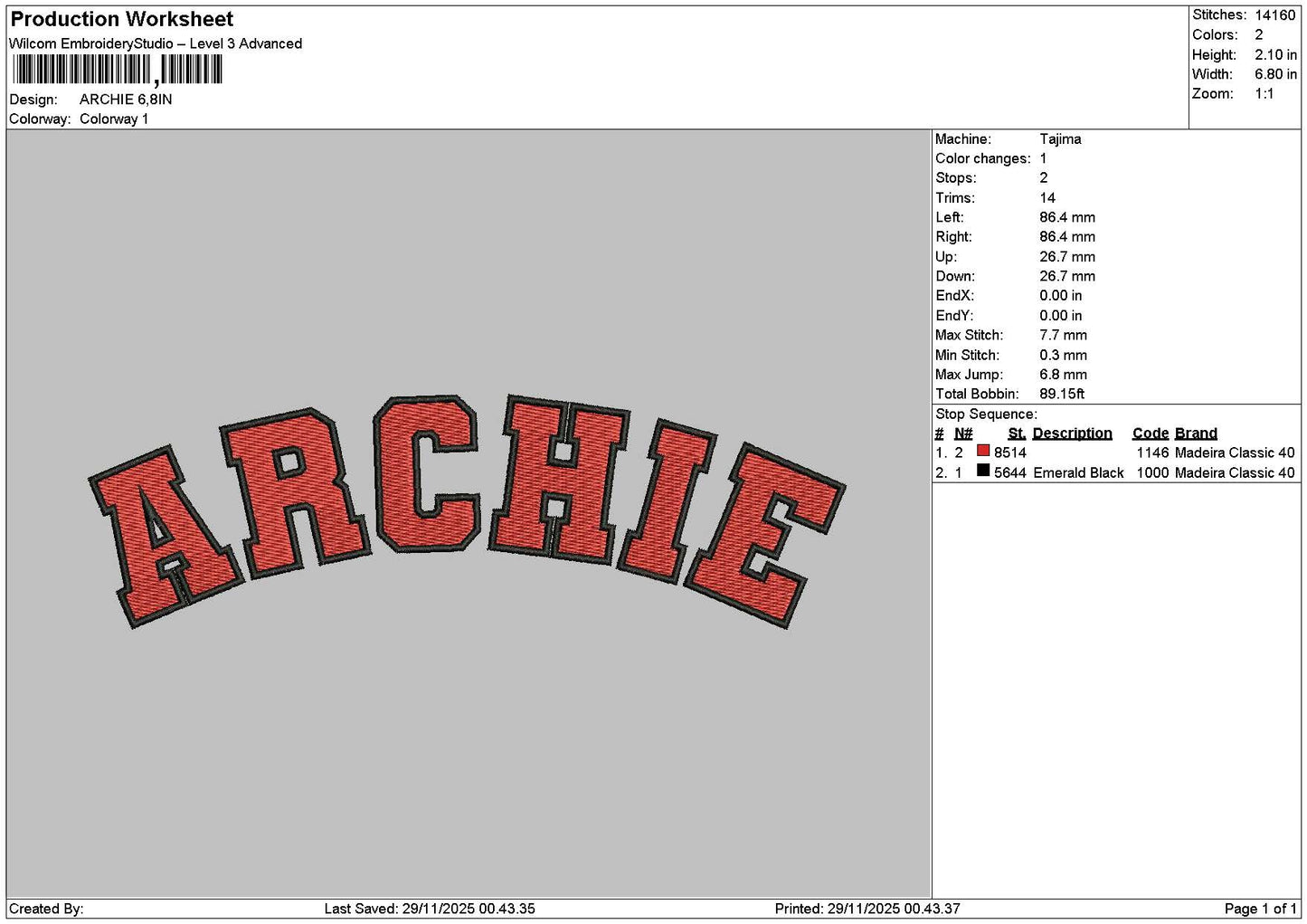 Archietext Embroidery File 6 sizes
