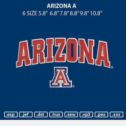 Arizona A Embroidery File 6 sizes