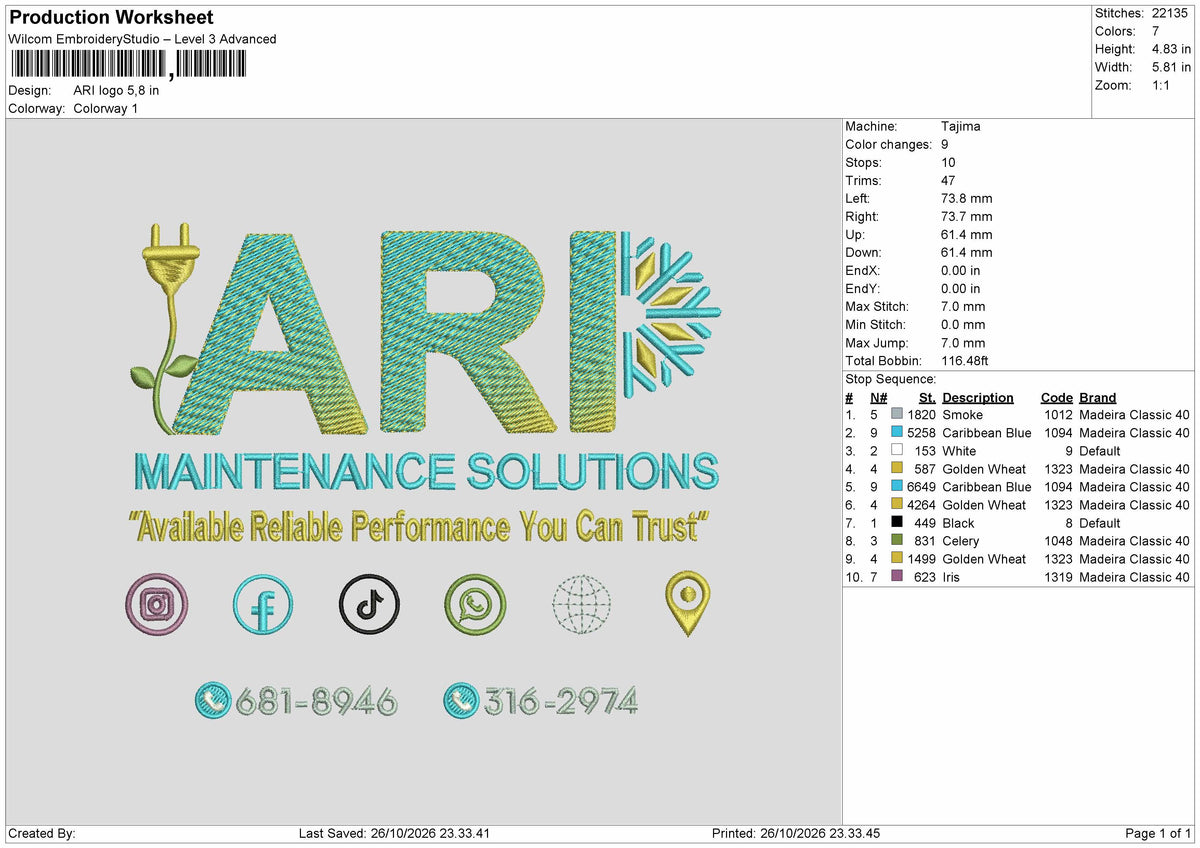Ari Text Embroidery Machine Design File 6 sizes