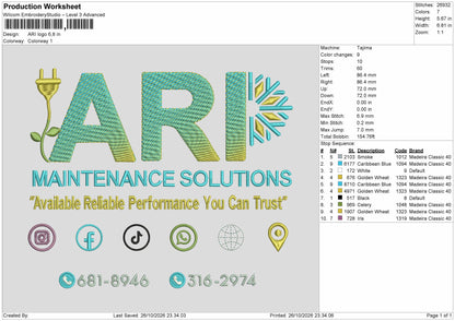 Ari Text Embroidery Machine Design File 6 sizes