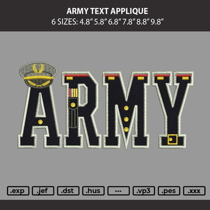Army Text Embroidery Machine Design File 6 sizes