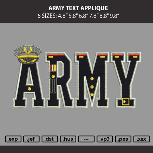 Army Text Embroidery Machine Design File 6 sizes