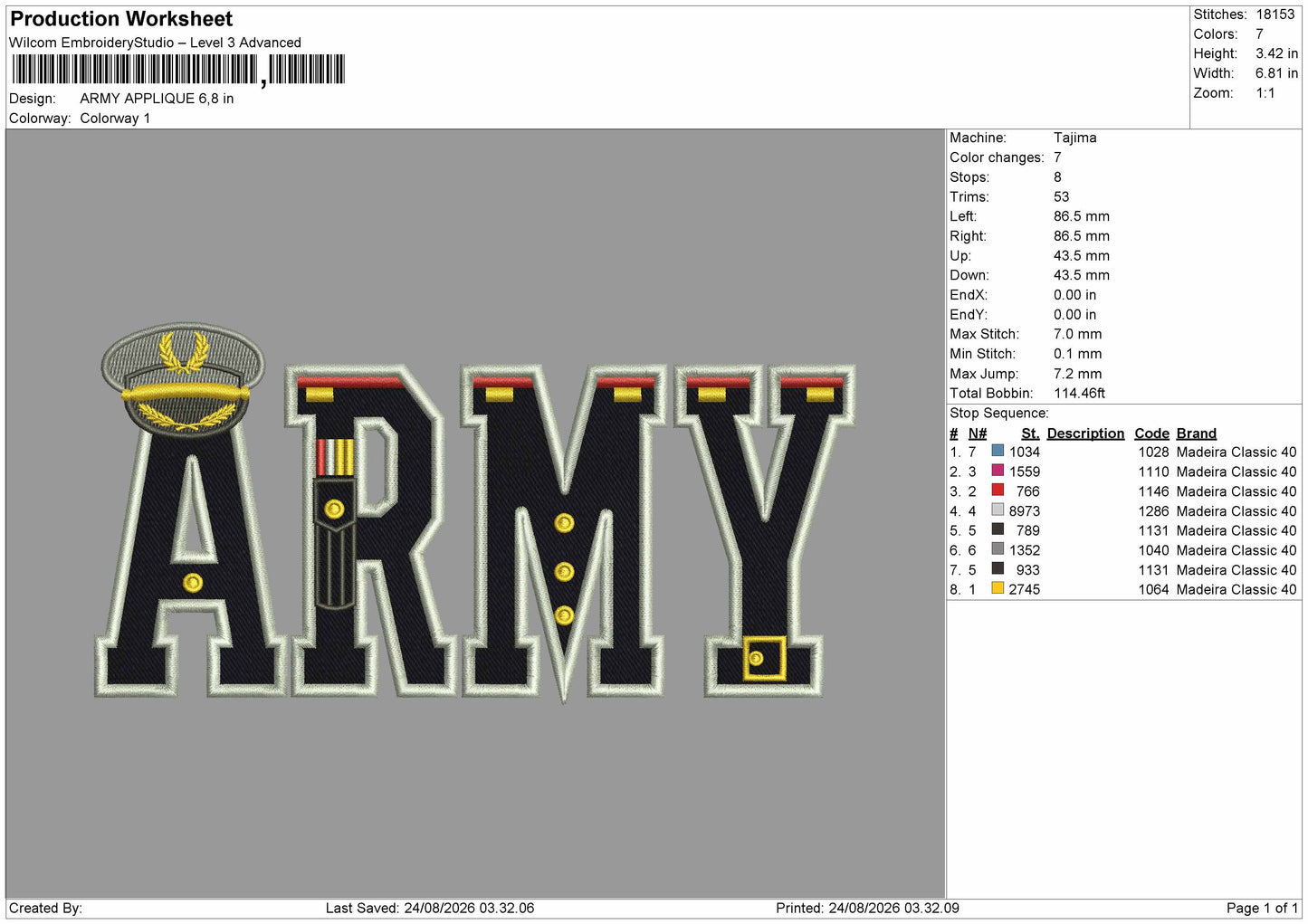 Army Text Embroidery Machine Design File 6 sizes