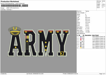 Army Text Embroidery Machine Design File 6 sizes