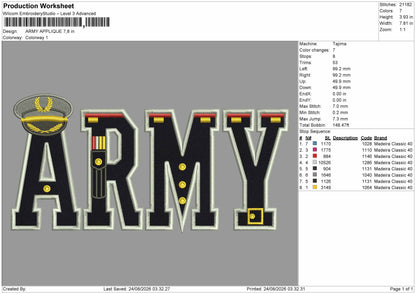 Army Text Embroidery Machine Design File 6 sizes