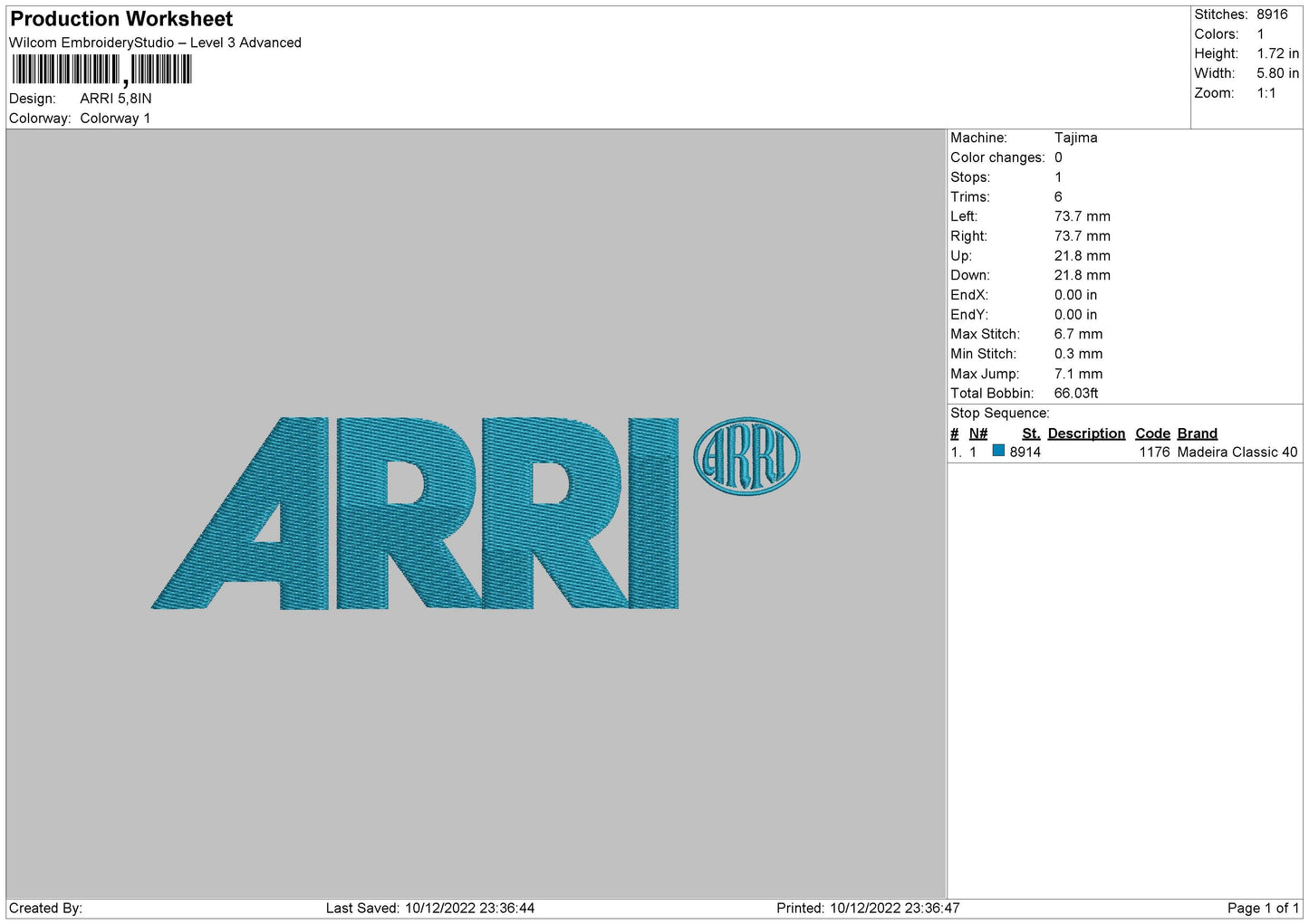 Arri Embroidery File 6 sizes