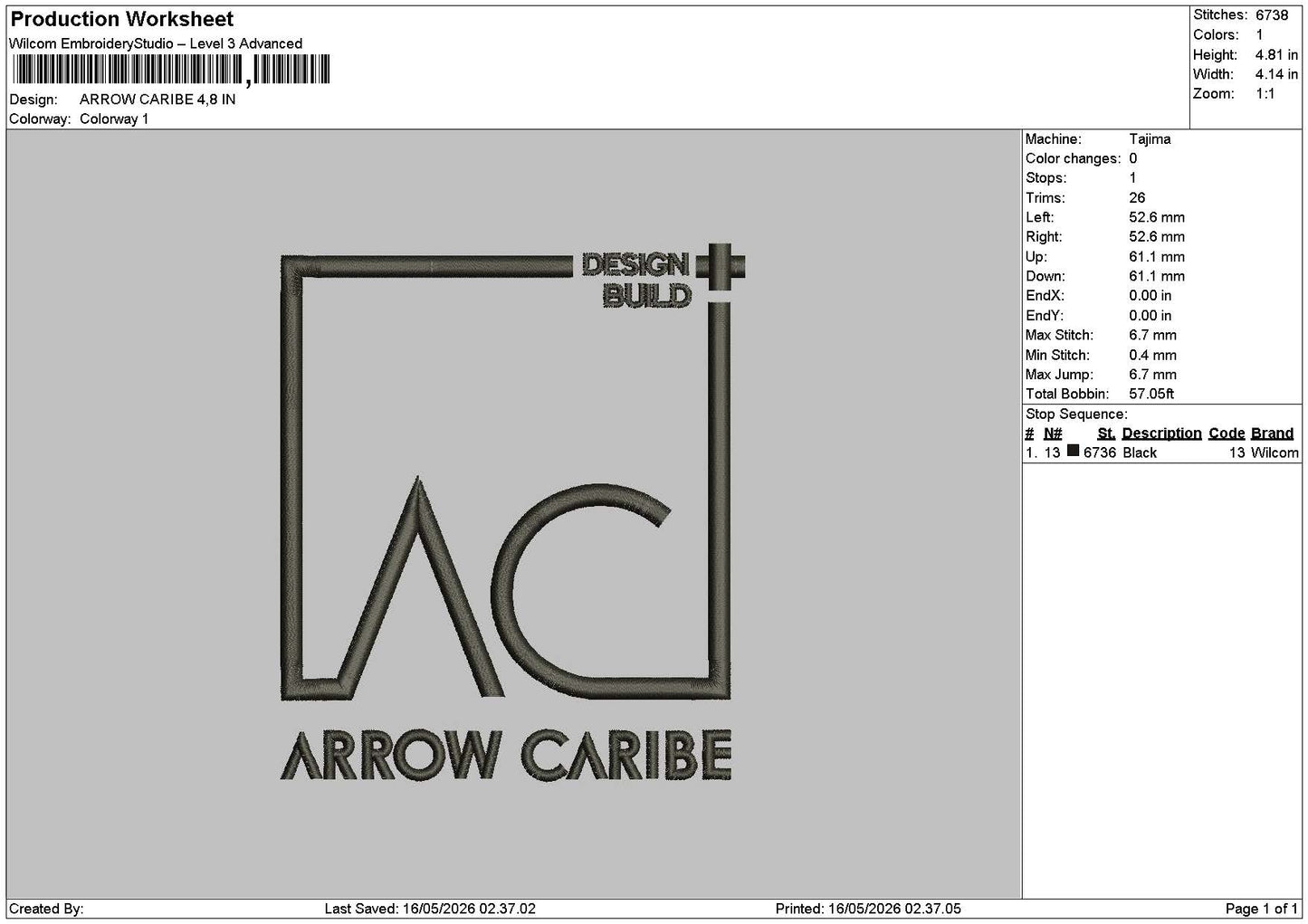 Arrowtext Embroidery File 6 sizes