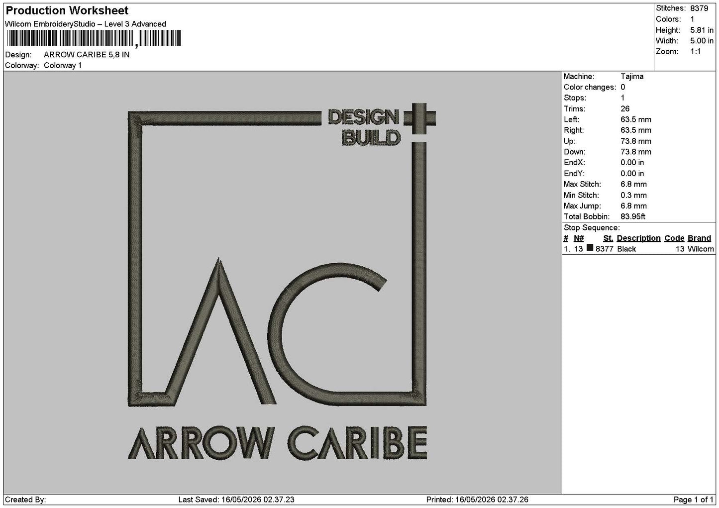 Arrowtext Embroidery File 6 sizes