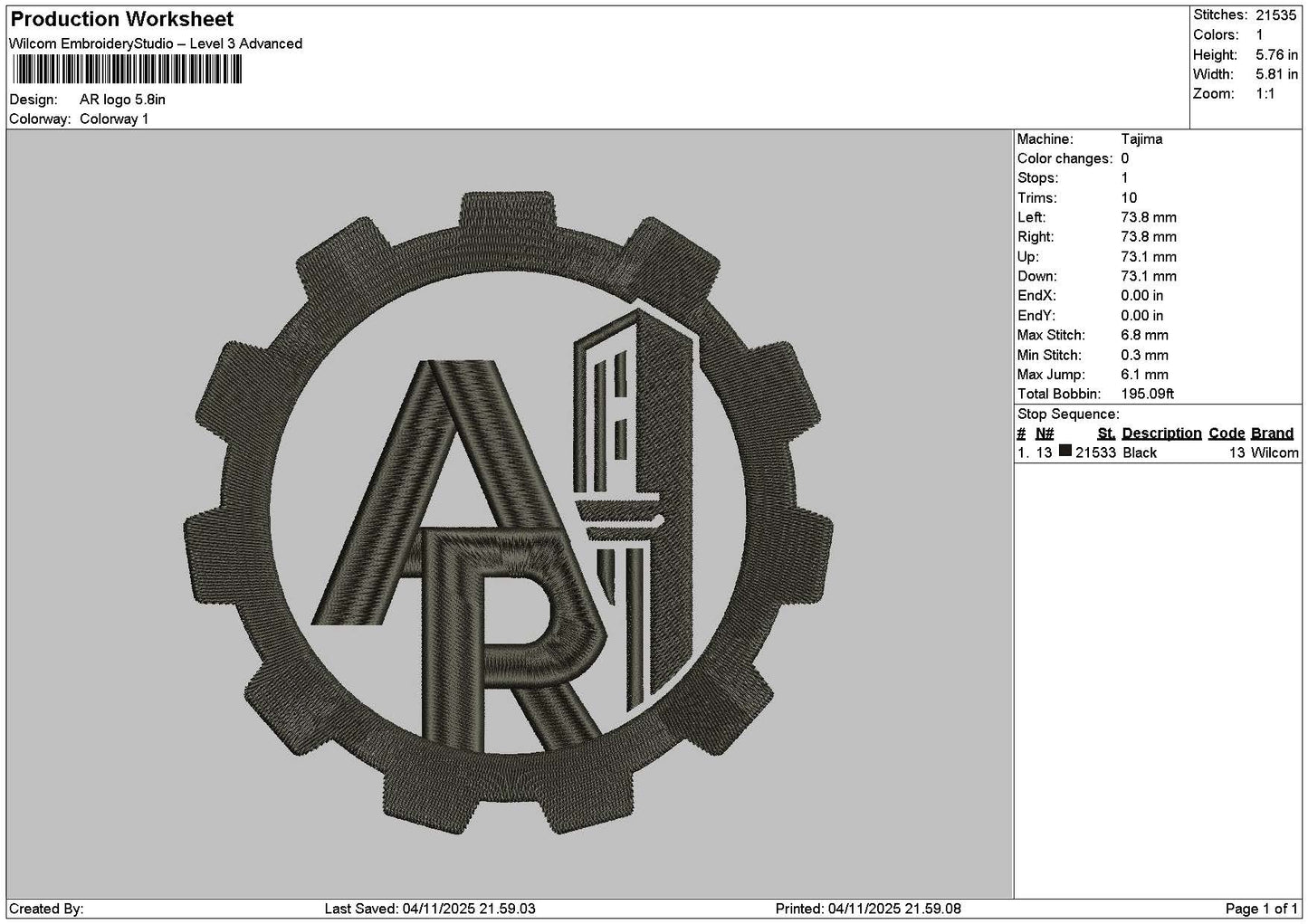 Arcircle 01 Embroidery File 6 sizes