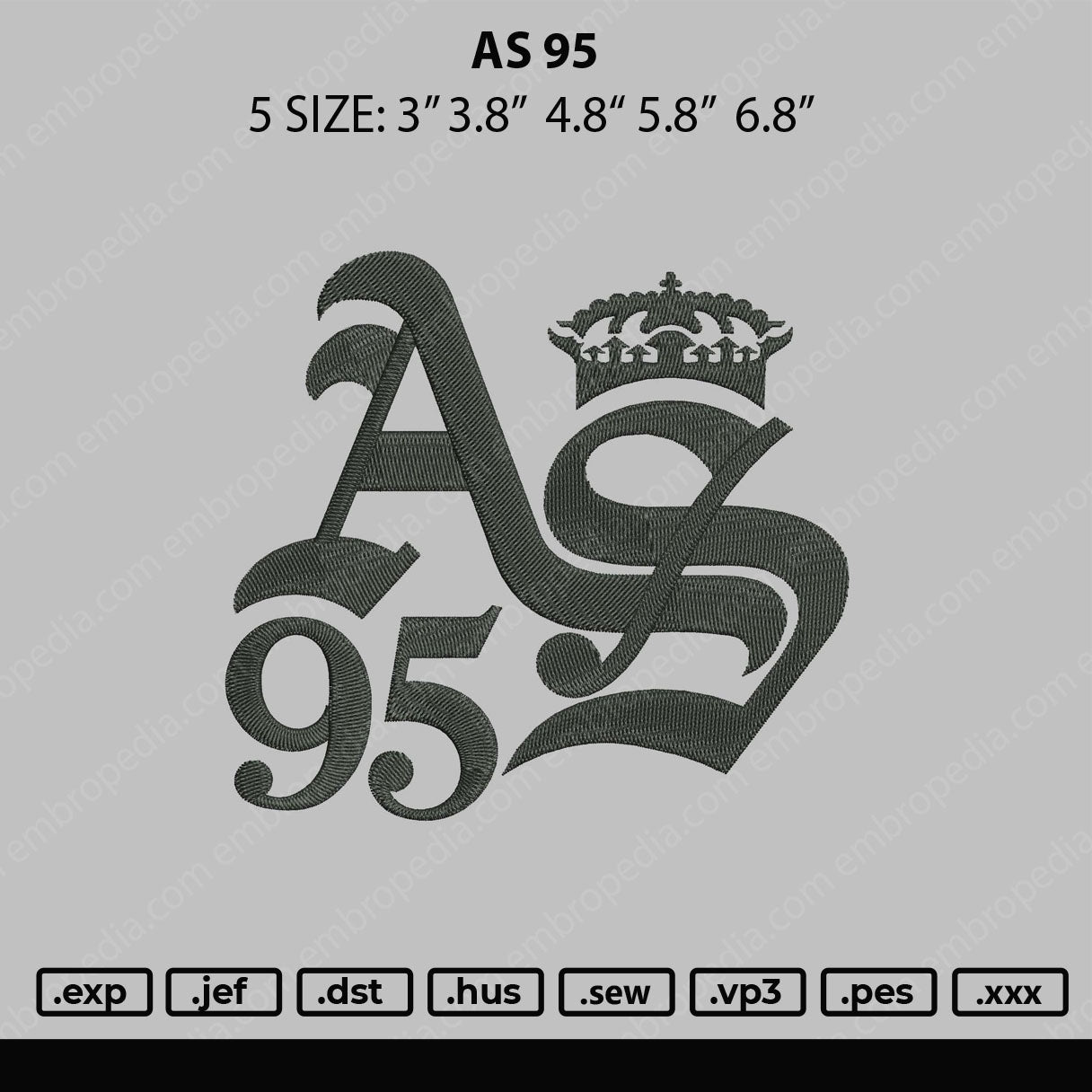 AS 95 king Embroidery File 4 size