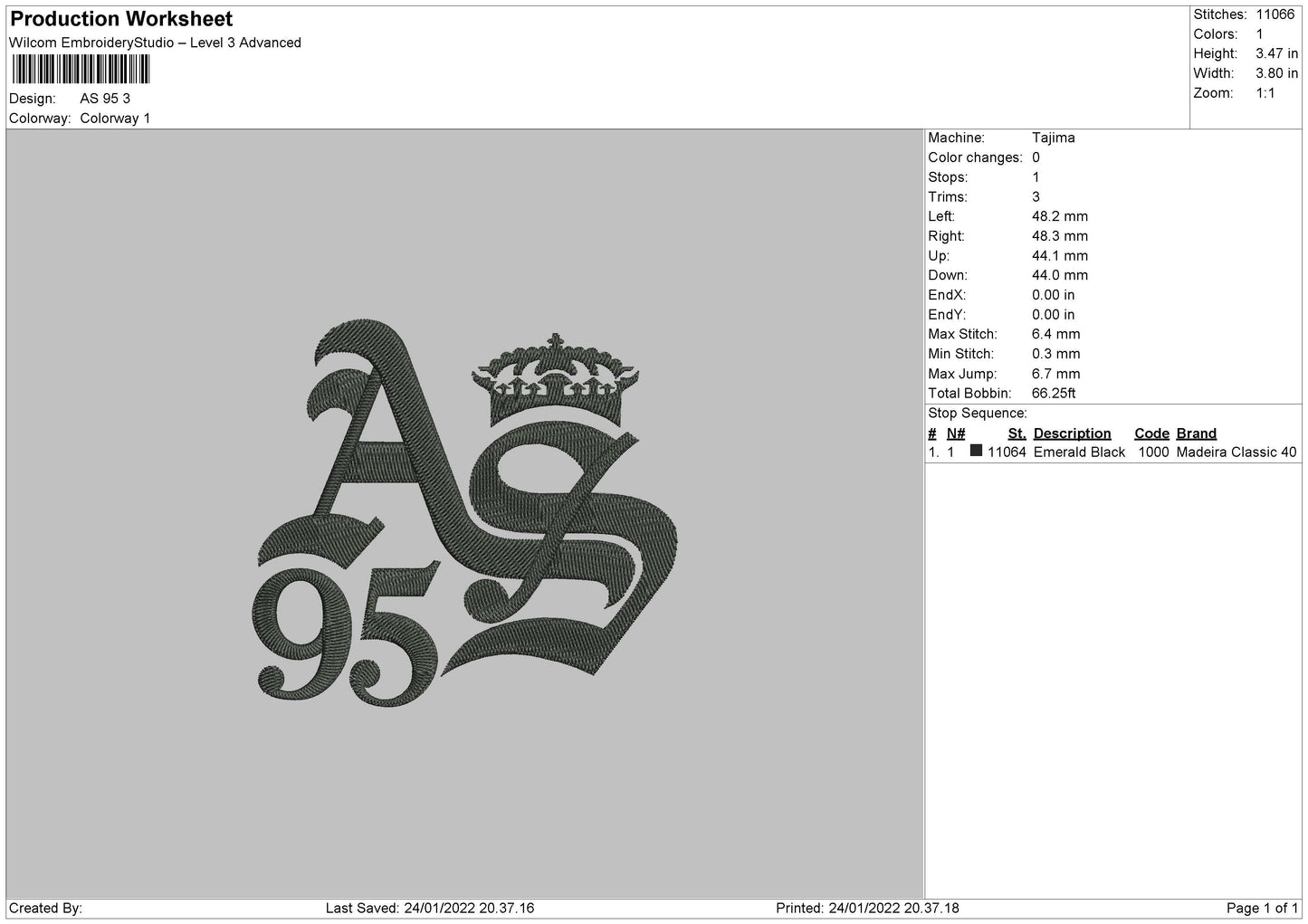 AS 95 king Embroidery File 4 size