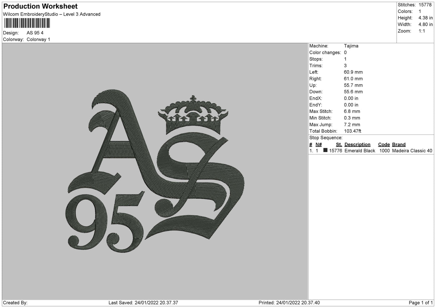 AS 95 king Embroidery File 4 size