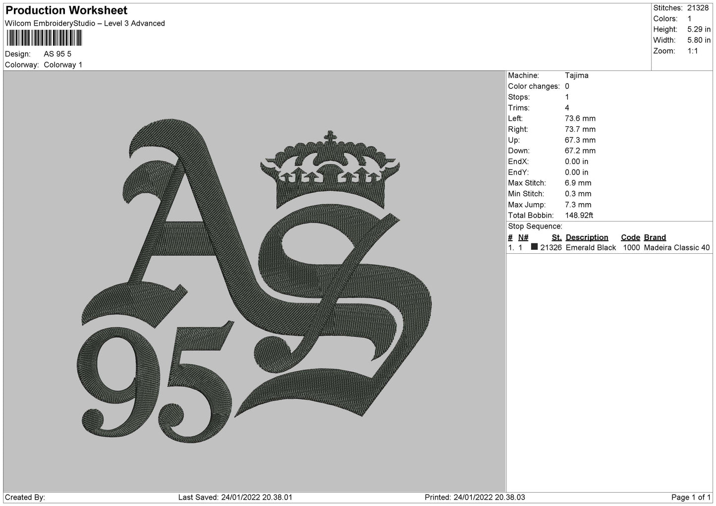 AS 95 king Embroidery File 4 size