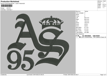 AS 95 king Embroidery File 4 size