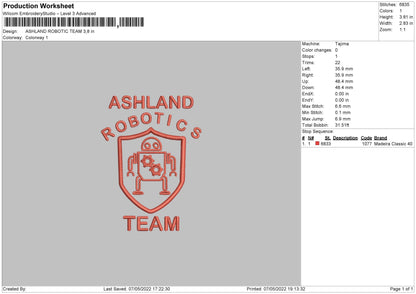Ashland Robotic Team Embroidery File 4 size
