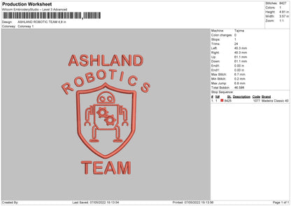 Ashland Robotic Team Embroidery File 4 size