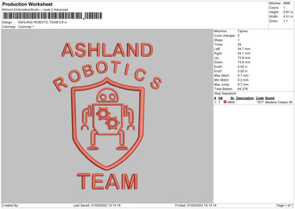 Ashland Robotic Team Embroidery File 4 size