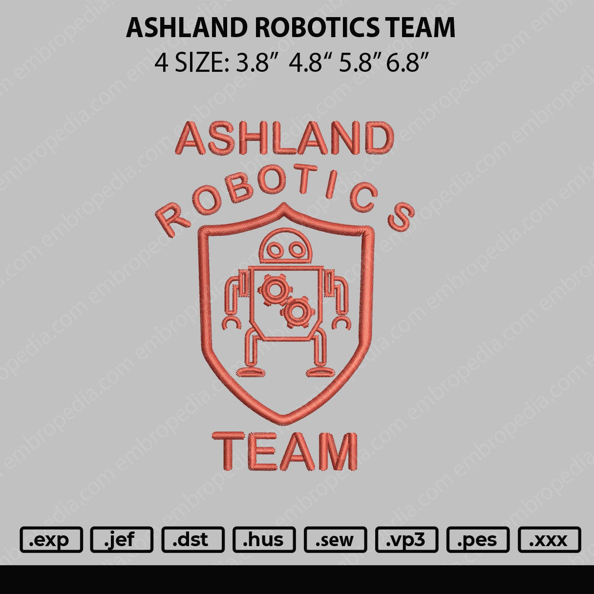 Ashland Robotic Team Embroidery File 4 size