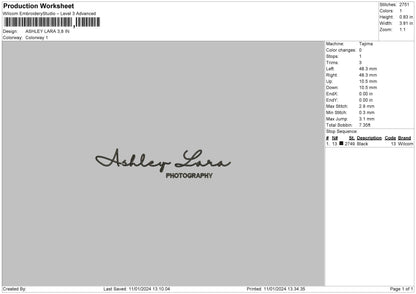 Ashleytext Embroidery File 6 sizes
