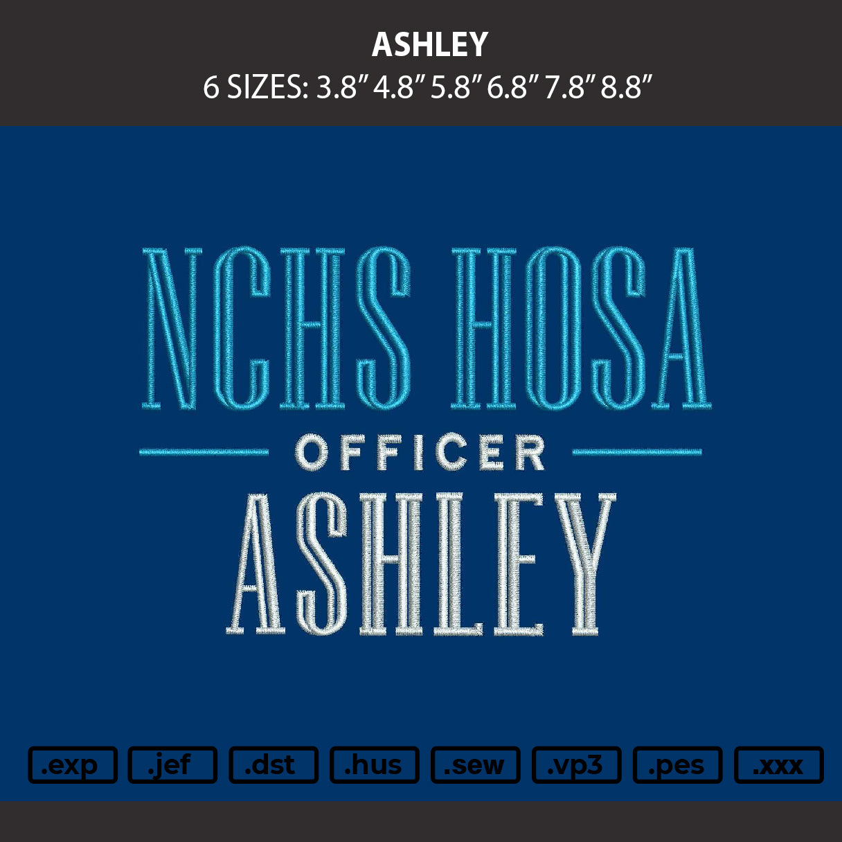 Ashley Embroidery Machine Design File 6 sizes