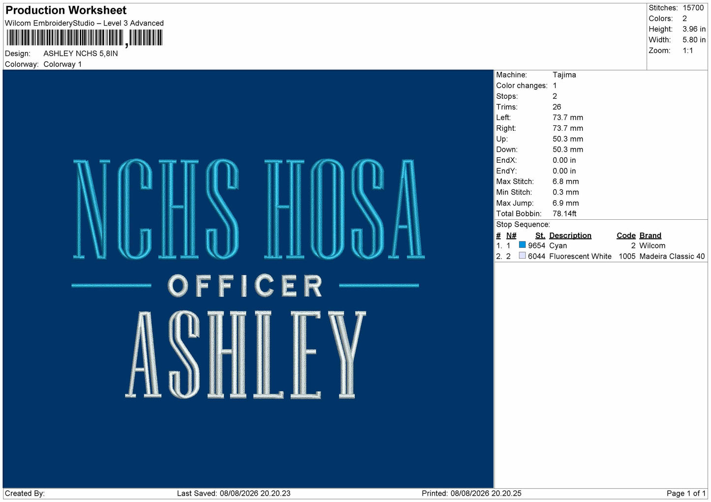 Ashley Embroidery Machine Design File 6 sizes