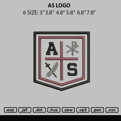 As Logo EMbroidery File 6 sizes