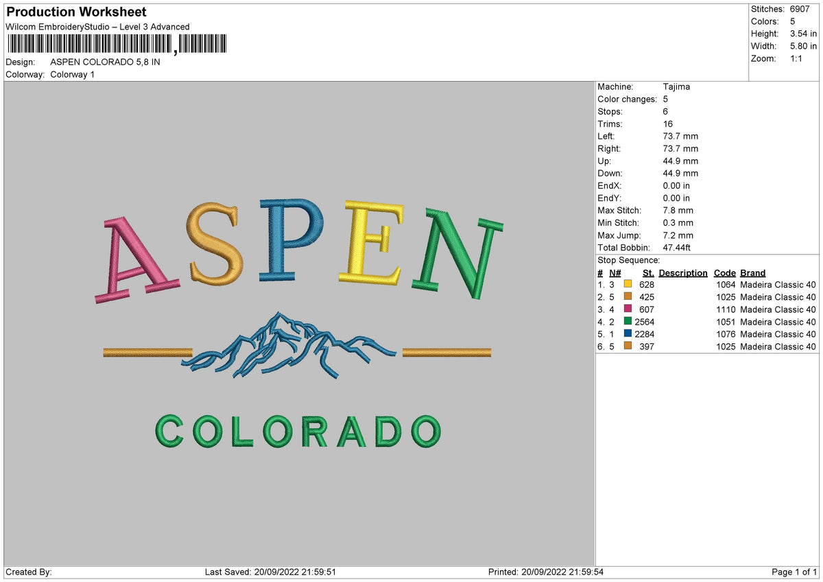 Aspen Colorado Embroidery File 5 sizes